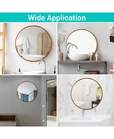 Aquaterior Bathroom Ceramic Vessel Sink Faucet Drain Kit w/ Round Wooden Mirror