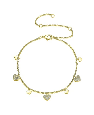 GiGiGirl Sterling Silver 14K Gold Plated Cubic Zirconia Heart Charm Bracelet