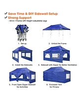 10x20FT Canopy Wedding Party Tent Pop Up Folding Gazebo Outdoor w/ 4 Sidewalls & Bag Navy