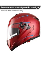 Ahr Run-m Full Face Flip up Modular Motorcycle Helmet Dot Approved Dual Visor Motocross Red Xl