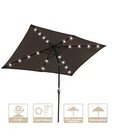 Yescom 10x6.5ft Rectangle Outdoor Patio Aluminium Umbrella Solar Led Light Crank Tilt Chocolate