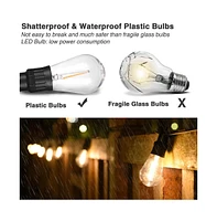 Yescom 48 Ft Solar String Lights 15 Led Bulbs Shatterproof Plastic Lamps Patio Wedding Christmas