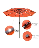 Yescom 9 Ft 3 Tier Patio Umbrella with Solar Led Crank Tilt Button Aluminum Backyard