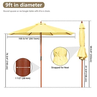 Yescom 9FT Wooden Patio Umbrella UV30+ for Beach Pool Wedding Party Table Market Garden Yard Hotel Deck Cafe yellow