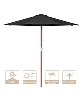 Yescom 9 Ft Wooden Patio Umbrella 8 Ribs Table Parasol Rope Pulley Outdoor Backyard