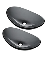 Aquaterior Bathroom Oval Tempered Glass Vessel Sink Counter Top Basin 2 Pack