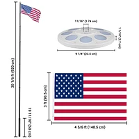 Yescom 30 Ft Telescopic Aluminum Flag Pole Kit with 136 Led Solar Light Us Flag Garden