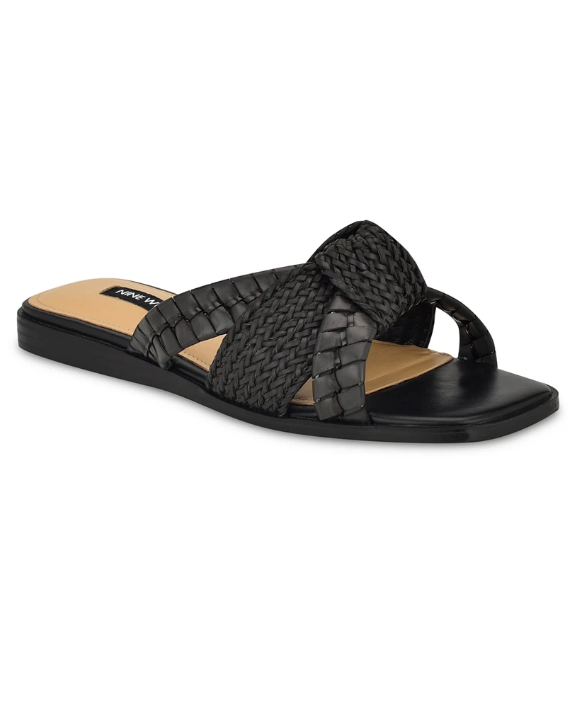 Nine West Women's Olson Slip-On Square Toe Flat Sandals