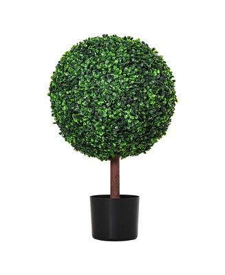 Outsunny 23.5" Inch Artificial Boxwood Topiary Tree Plant with Realistic Look