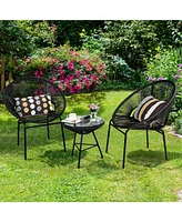 3PCS Patio Acapulco Furniture Bistro Set with Glass Table-Black