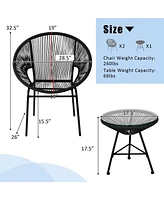 3PCS Patio Acapulco Furniture Bistro Set with Glass Table-Black