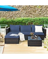 Sugift 5 Pieces Patio Rattan Sectional Furniture Set with Cushions and Coffee Table