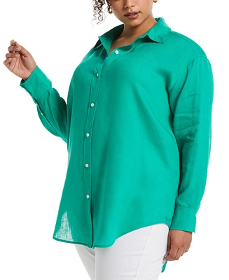 Rafaella Plus Size Easy Linen Long Sleeve Button-Down Shirt