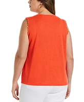 Ella Rafaella Plus Size Crochet Trim Sleeveless Top