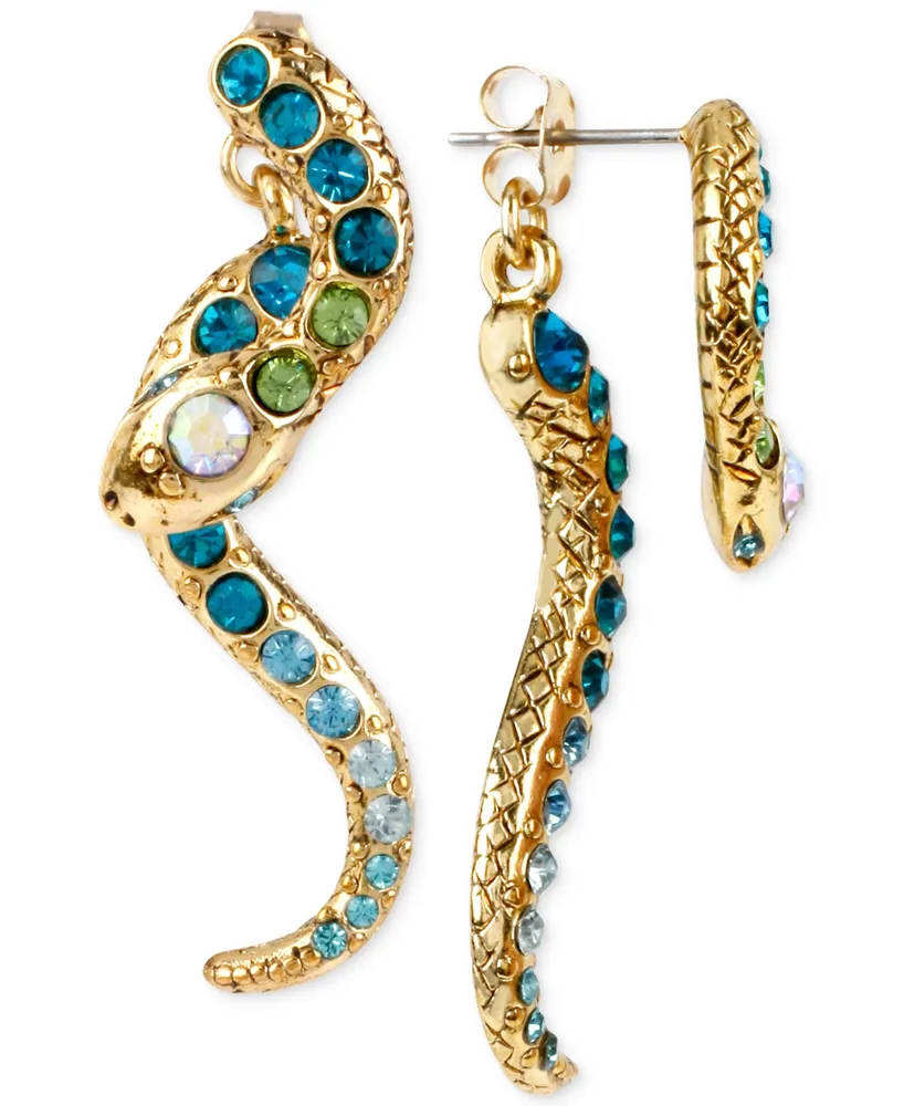 Betsey Johnson Gold-Tone Pave Crystal Snake Front and Back Earrings