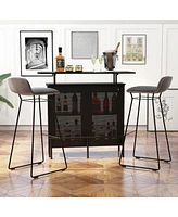 Sugift 4-Tier Liquor Bar Table with 6 Glass Holders and Metal Footrest