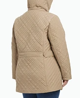 Jones New York Plus Hooded Stand-Collar Quilted Coat