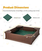 Sugift Kids Outdoor Sandbox with Oxford Cover and 4 Corner Seats