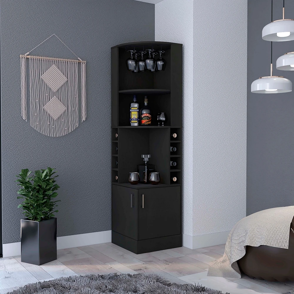 Fm Furniture Delhi Corner Bar Cabinet, Eight Built-in Wine Rack, Glass Rack, Double Door Cabinet