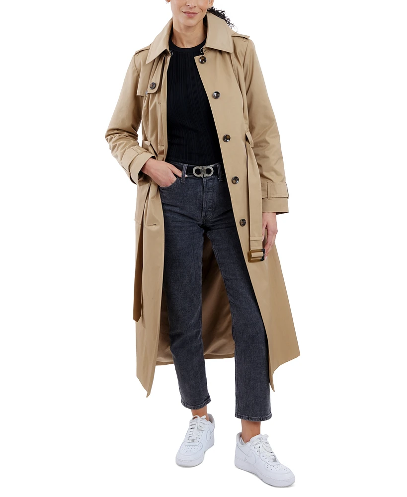 London Fog Women's Hooded Belted Maxi Trench Coat