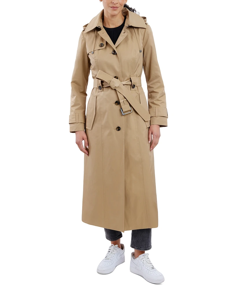 London Fog Women's Hooded Belted Maxi Trench Coat