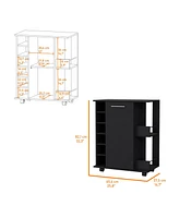 Fm Furniture Newport Bar Cart with Casters, 6-Built In Wine Rack and 2 Open Shelves