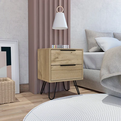 Fm Furniture Nuvo Nightstand,Two Drawers, Hairpin Legs