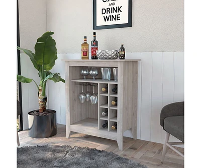 Fm Furniture Future Bar Cabinet, Six Built-in Wine Rack, One Open Drawer, One Open Shelf