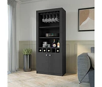 Fm Furniture New York Bar Cabinet, Five Bottle Cubbies, Three Open Shelves