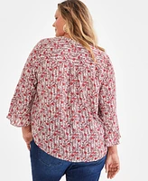 Style & Co Plus 3/4-Sleeve Pintuck Top