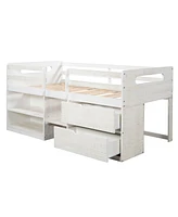 Streamdale Furniture Twin Size Loft Bed With Two Shelves And Two Drawers