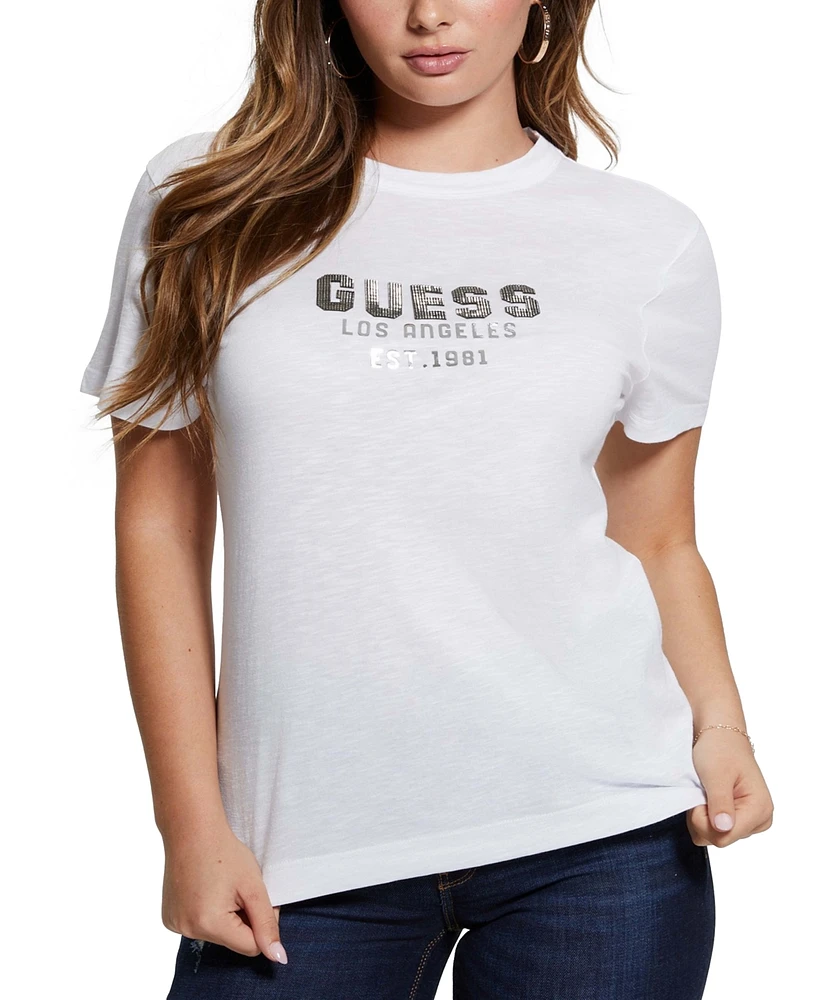 Guess Women's Studded-Logo Crewneck T-Shirt