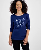 Holiday Lane Women's Snowy Day Long-Sleeve Top, Created for Macy's