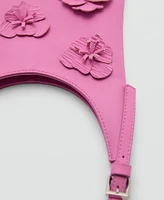 Mango Women's Flowers Detail Leather Shoulder Bag