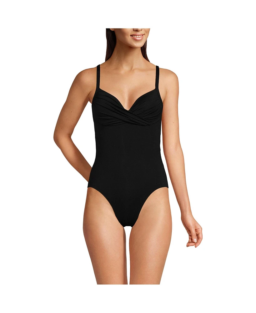 Lands' End Women's Sculpting Suit Targeted Control Draped One Piece Swimsuit