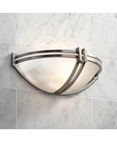 Deco Modern Wall Light Sconce Brushed Nickel Silver Hardwired 13 3/4" Wide Fixture Curved Line Marbleized Glass Shade Bedroom Bathroom Bedside Living