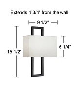 Modena Modern Art Deco Wall Sconce Lighting Black Hardwired 15 1/2" High Fixture Silvery Faux Silk Half Rectangular for Bedroom Bathroom Bedside Livin