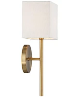 Favre au Modern Wall Sconce Lighting Warm Brass Gold Hardwired 16 1/4" High Fixture Rectangular Linen Shade for Bedroom Bedside Living Room Home Hallw