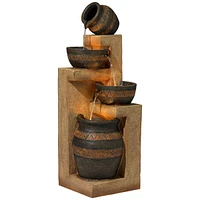 John Timberland Stoneware Bowl and Jar Rustic Outdoor Floor Water Fountain 46" High with Led Light Cascading for Garden Patio Backyard Deck Home Lawn