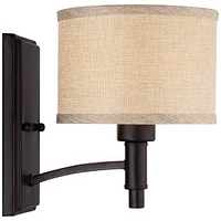 La Pointe Farmhouse Rustic Wall Lamp Oil Rubbed Bronze Metal Hardwired 6 3/4" Fixture Oatmeal Linen Drum Shade for Bedroom Bedside Living Room Hallway