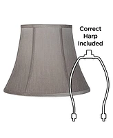 Set of 2 Softback Round Bell Lamp Shades Pewter Gray Medium 8" Top x 14" Bottom x 11" Slant x 10.5" High Spider with Replacement Harp and Finial Fitti