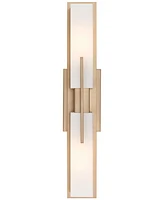 Possini Euro Design Midtown Modern Wall Lights Set of 2 Burnished Brass Gold Metal Hardwired 4.5" Fixture White Glass Shade for Bedroom Bathroom Vanit