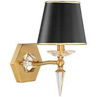 Manhattan Modern Sconce Wall Decor Burnished Brass Crystal Hardwired 13" High Fixture Black Paper Shade for Bedroom Bathroom Bedside House Living Room