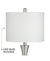 Gerson Modern Table Lamps 24" Tall Set of 2 with Dimmers Brushed Nickel Silver Metal Led White Drum Shade for Bedroom Living Room House Home Bedside N