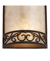 Natural Mica Rustic Wall Mount Light Fixture Walnut Brown Metal Iron Scroll 12 1/2" Curved Sconce Decor for Bedroom Bathroom Bedside Living Room Home