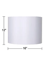 White Hardback Medium Drum Lamp Shade 16" Top x 16" Bottom x 12" High (Spider) Replacement with Harp and Finial - Springcrest