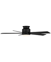 Casa Vieja 52" Grand Palm Modern Outdoor Hugger Ceiling Fan with Dimmable Led Light Remote Control Matte Black White Opal Glass Damp Rated for Patio E