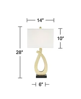 Simone Modern Table Lamps 28" Tall Set of 2 with Usb Charging Port Sculptural Gold Metal White Rectangular Shade Decor Living Room Bedroom House Bedsi