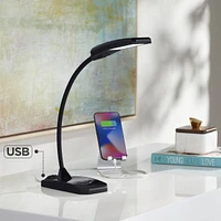 Ricky Modern Minimalist Desk Table Lamp with Usb Charging Port Led Gooseneck Adjustable Height 13.75" High Black Touch On Off Dimmer for Bedroom House