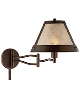 Samuel Rustic Mission Swing Arm Wall Lamp Industrial Bronze Plug-In Light Fixture Natural Blonde Mica Mineral Shade for Bedroom Bedside House Reading